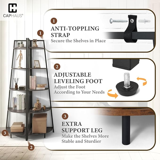 CAPHAUS Tall Corner Shelf Stand, 4-Tier Display Shelves, Ladder Corner Wood - Image 5
