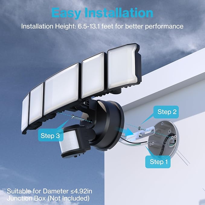 Olafus 130W Motion Sensor Outdoor Lights, 13000LM 2 Pack Motion Sensor Flood - Image 7