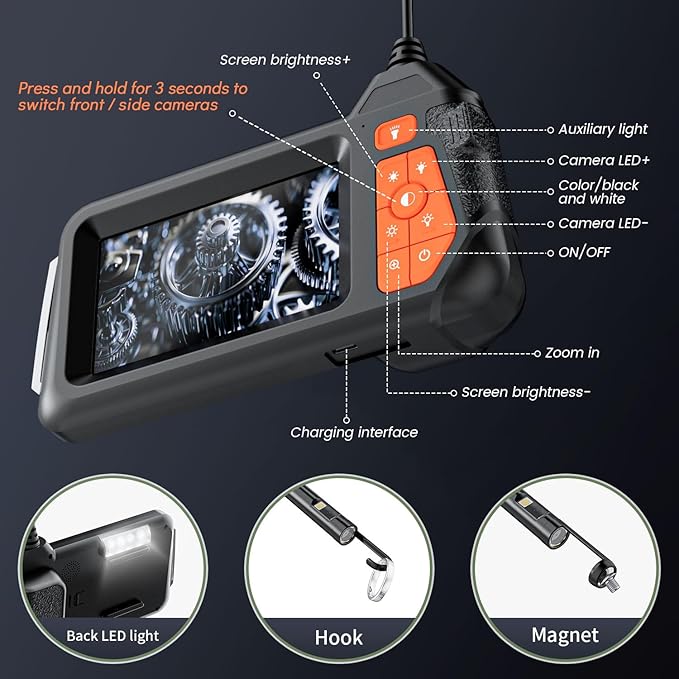 Endoscope Camera with Light: Dual Lens Industrial Endoscope Borescope - Image 5