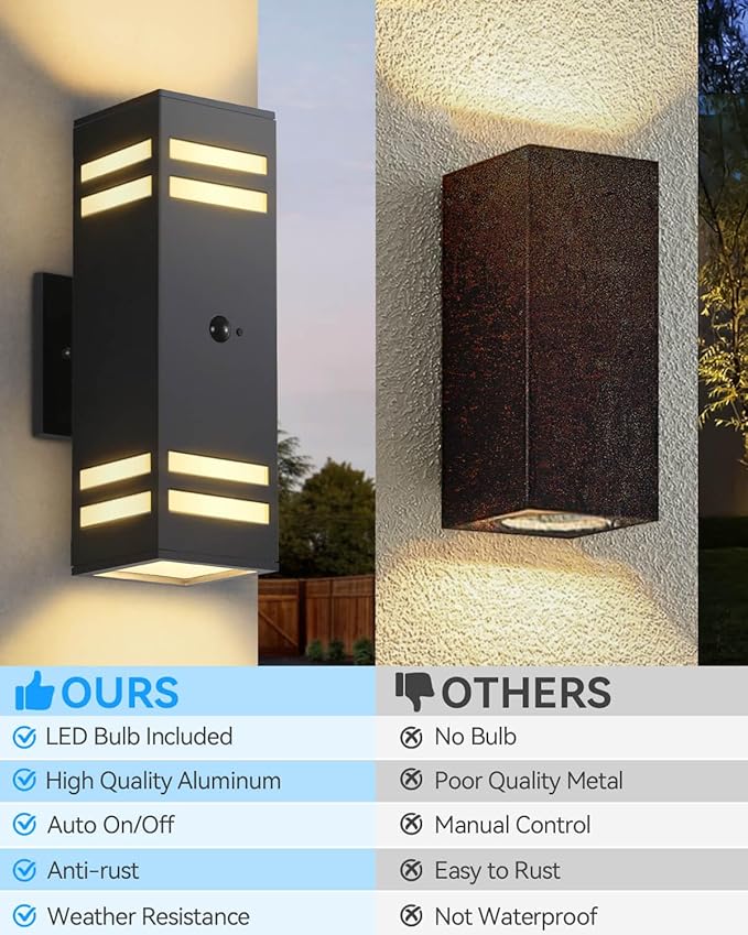 Zinola Motion Sensor Outdoor Lights 2 Pack, Modern Outdoor Wall Lights Black - Image 7