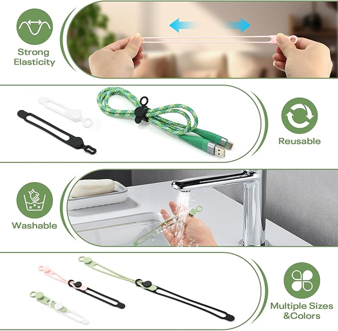 36Pcs Silicone Cable Ties, 6 Colors Data Cable Organizer Ties, 3 Sizes Cord Ties - Image 3