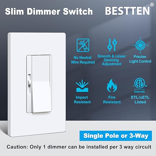 BESTTEN 10 Pack Super Slim Digital Dimmer Light Switch, Quiet Rocker, Max 300W - Image 5