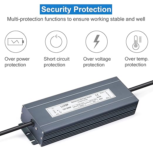 LLTOP LED Driver 300 Watts Waterproof IP67 Power Supply 90-130V AC to 12V DC - Image 2