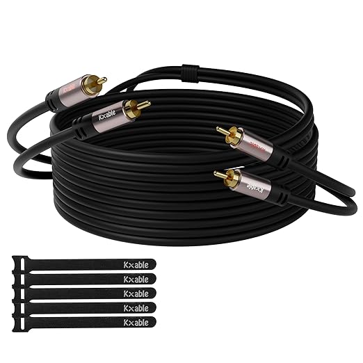 RCA Cable 75FT, 2RCA Male to 2RCA Male Stereo Audio Cable, 【Oxygen-Free Copper by Kxable