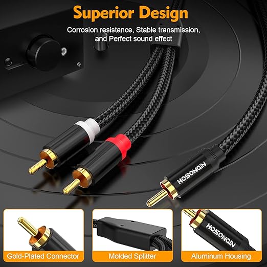 HOSONGIN RCA Y Splitter Cable, 1 Male to 2 Male Audio Cable, Noise-Free Durable - Image 3