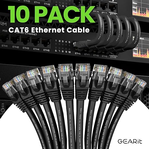 GEARit Cat 6 Ethernet Cable Pack – 10-Pack 10 ft Cat6 Ethernet Patch Cables | - Image 2