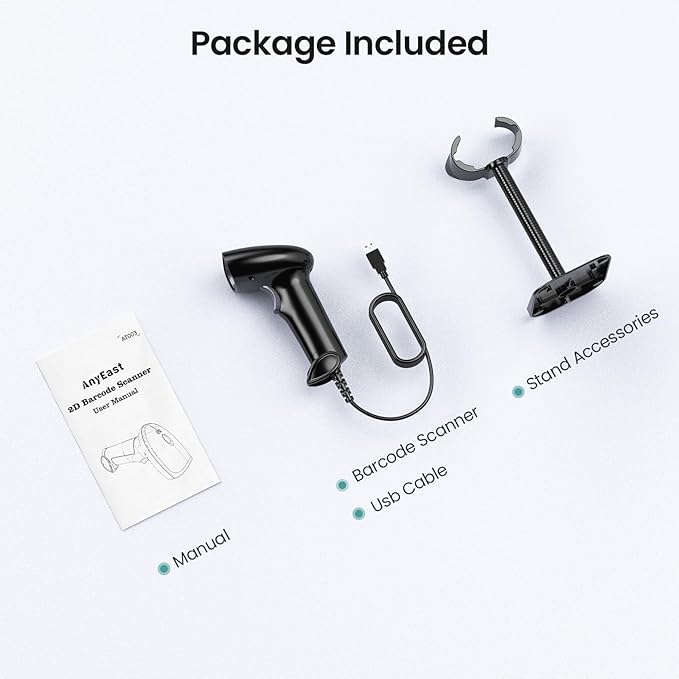 Anyeast 2D 1D Barcode Scanner : USB Wired Inventory QR Scanner - Image 9