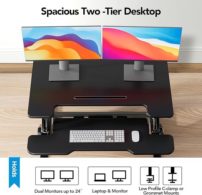 HUANUO 36" Z Shaped Stable Standing Desk Converter, Height Adjustable Sit Stand - Image 6