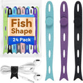 SOLIDATOR 24-Pack Reusable Fish-Shape Silicone Cable Ties – 8 Colors, 4.7” by SOLIDATOR