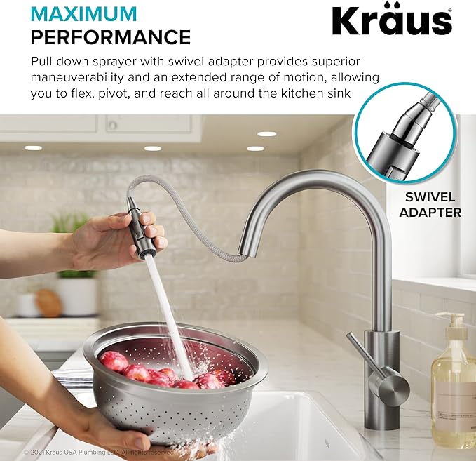 Kraus Oletto Spot Free Stainless Steel Dual Function Kitchen Faucets - Image 6
