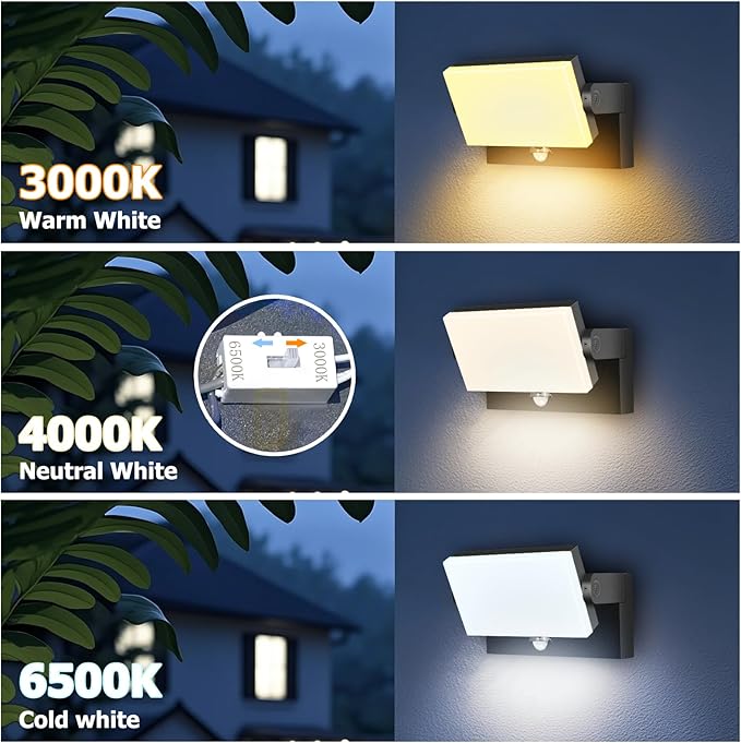 rosykite Motion Sensor Outdoor Wall Pack Lights, 40W Acrylic LED Porch Lights - Image 2