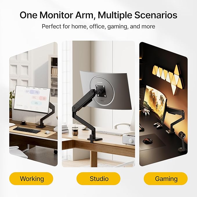 monTEK Single Monitor Arm for Max 45 Inch Ultrawide Screens Adjustable Monitor - Image 9