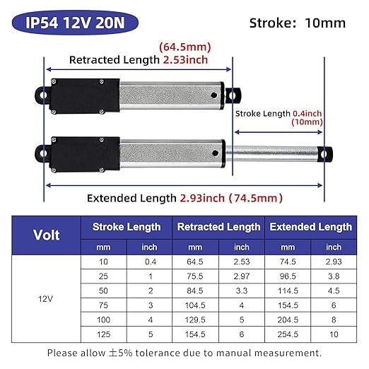 0.5 Inch 4.5lbs Mini Stroke 12V 4.5lbs Electric Linear Actuator 1.2"/sec Linear - Image 2