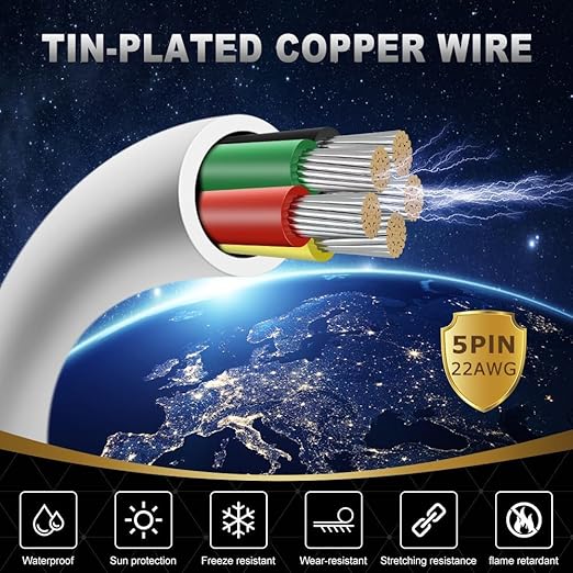 22 Gauge 5 Conductor Electrical Wire, 65.6FT White Stranded Low Voltage 22/5 - Image 2