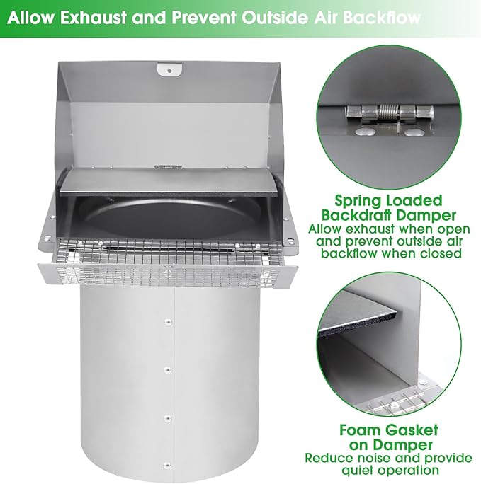 8 inch Wall Vent Ccover, Exhaust Vent Hooded Wall Vent - Image 4