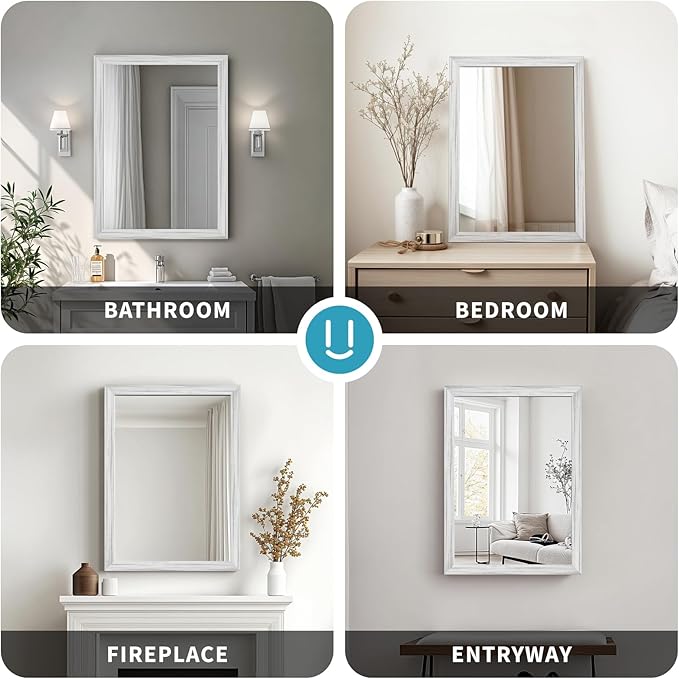 White Wood Effect Framed Wall Mirror, 24x32 Rectangle Mirror, Anti-desilvering - Image 4