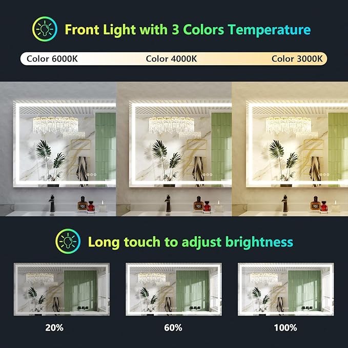 YEELAIT 66x36 Inch RGB LED Bathroom Mirror Front Light and RGB Backlit Lighted - Image 4
