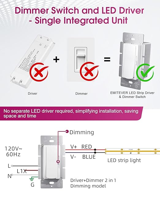 Dimmer Light Switch & 24V 160W Dimmable LED Driver 2 in 1, UL Listed - Image 3