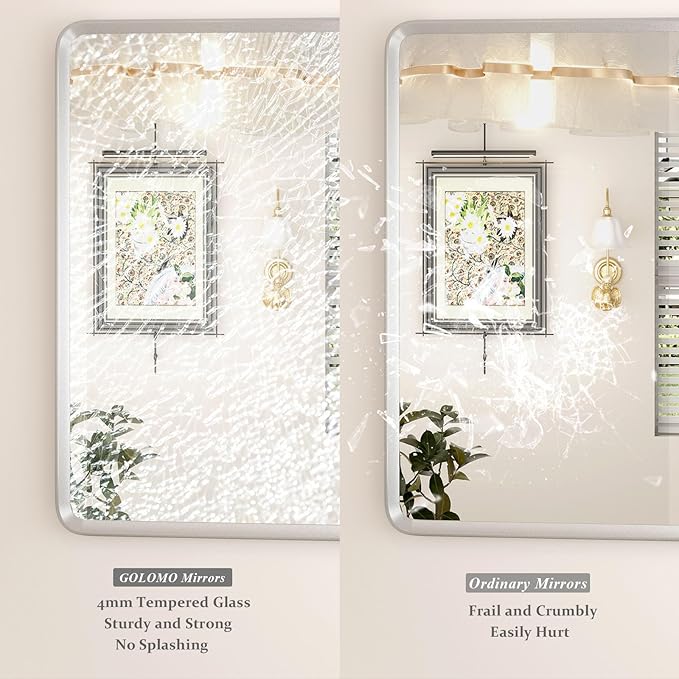 48x36 Inch Silver Bathroom Mirror - Image 4