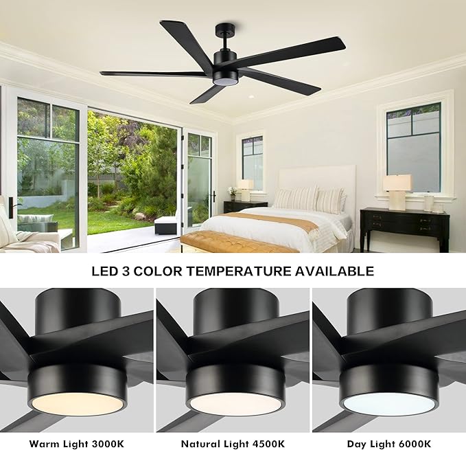 WINGBO 54" DC Ceiling Fan with Lights, 5 Carved Solid Wood Blades, 6-Speed - Image 5