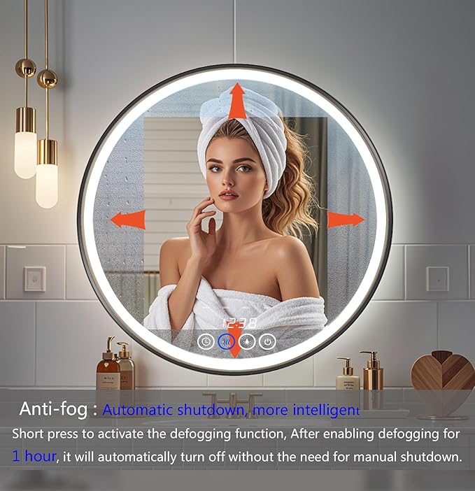 28 Inch Wall-Mounted Round Bathroom Mirror - Image 3