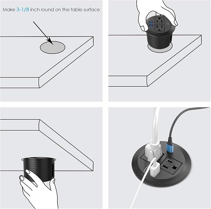 3 inch Desktop Power Grommet USB C, 20W Fast Charging Station, Furniture - Image 5
