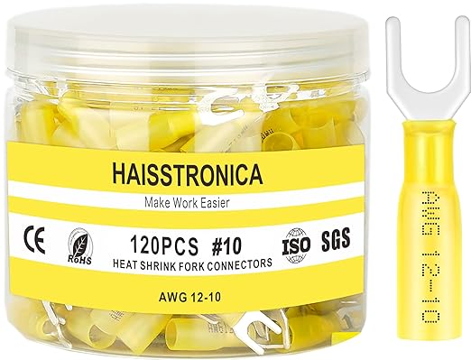haisstronica 330PCS Heat Shrink Fork Spade Connectors #10 Waterproof Marine by HAISSTRONICA