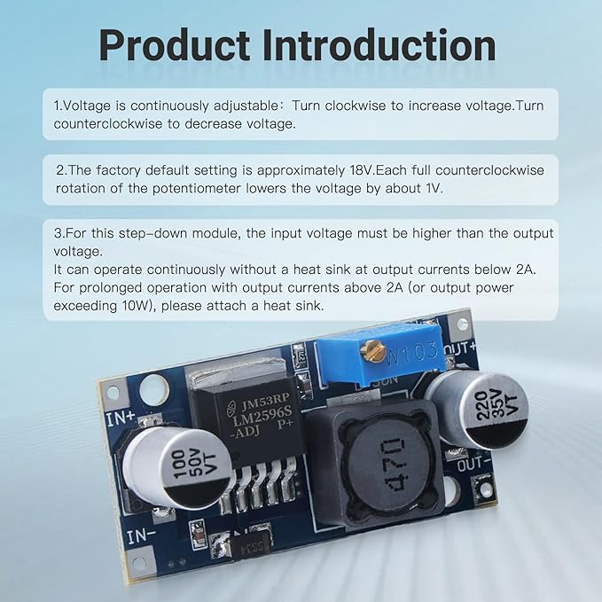 KERWINN 5PCS LM2596 DC-DC Buck Converter Step Down Module, 3.0-40V to 1.5-35V - Image 4