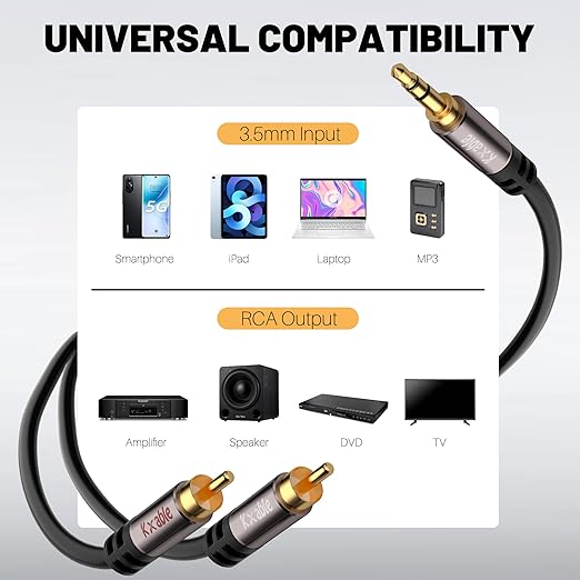 3.5mm to RCA Cable 25FT, 2 Male RCA to Aux Stereo Audio Adapter, Hi-Fi Sound - Image 4