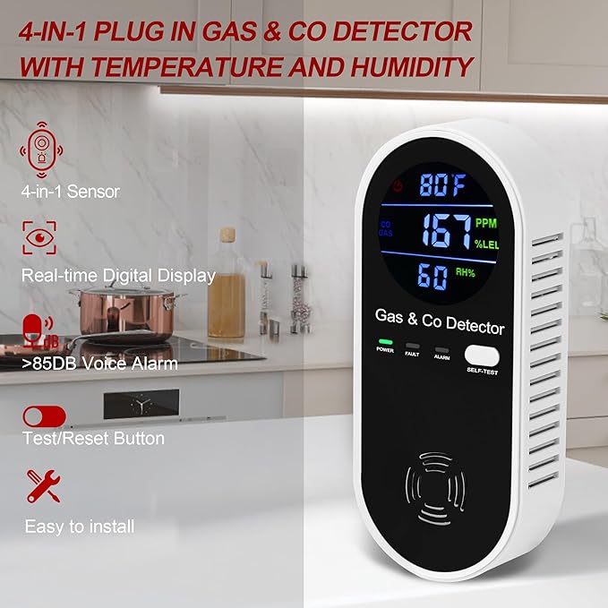 Koabbit Natural Gas & Carbon Monoxide Detector, Plug in Carbon Monoxide Alarm - Image 4