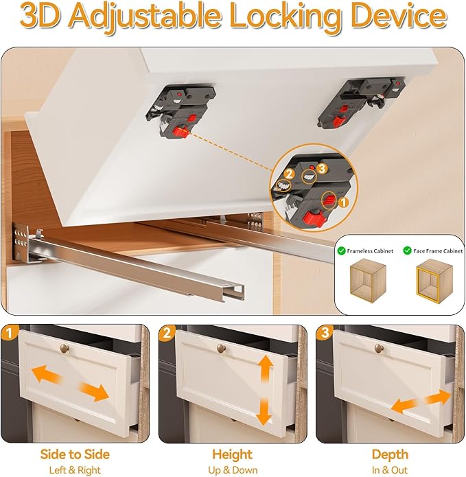 Chibery 12 15 18 21 Inch Undermount Soft Close Drawer Slides, Full Extension 3D - Image 4