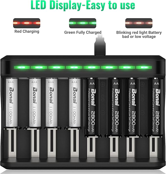 BONAI AA AAA Rechargeable Batteries Charger Set, 4 Pack 2800mAh AA and 4 Pack - Image 6