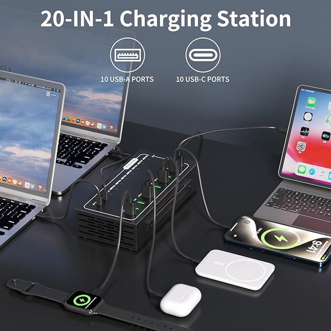 580W USB Charging Station, 20 Port USB C Charger Block, Fast Charging Station - Image 2