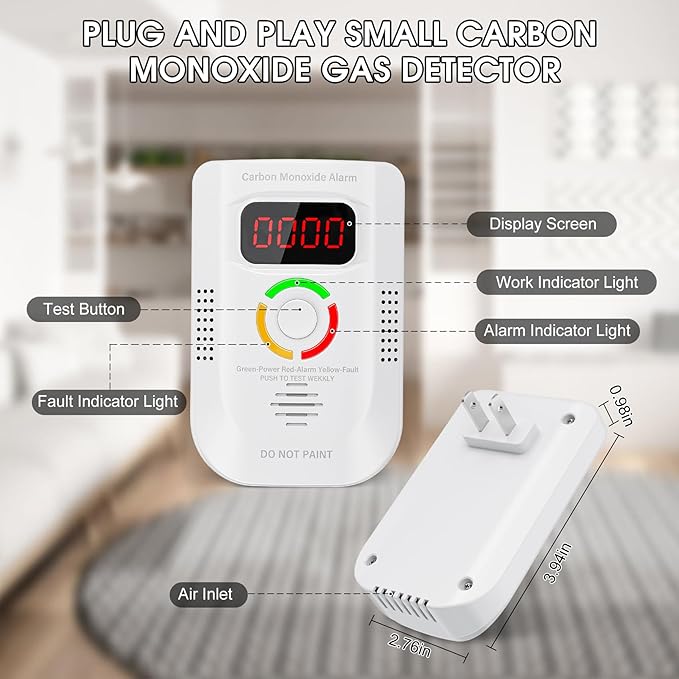 3 Pack Carbon Monoxide Detector, Plug-in Wall Carbon Monoxide Alarm, Portable - Image 2