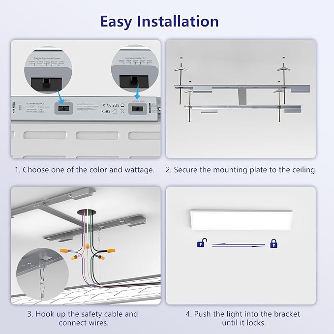 AIKVSXER 1x4 Led Flat Panel Light Surface Mount-6 Pack, 50W 5500Lm Dual - Image 5