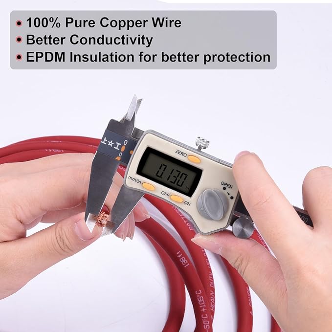 Shirbly 8 Gauge Battery Cable, 15FT Red + 15FT Black 8 AWG Pure Copper Wire - Image 3