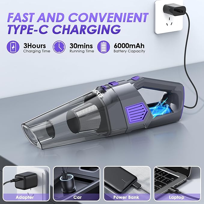Gxzsk Handheld Vacuum Cordless, 15000PA Strong Suction Hand Held Car Vacuum - Image 4