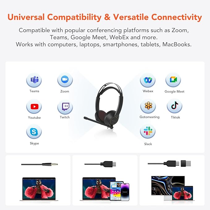 NUROUM HP11DU Wired Headset, Dual-Ear Headphones - Image 8