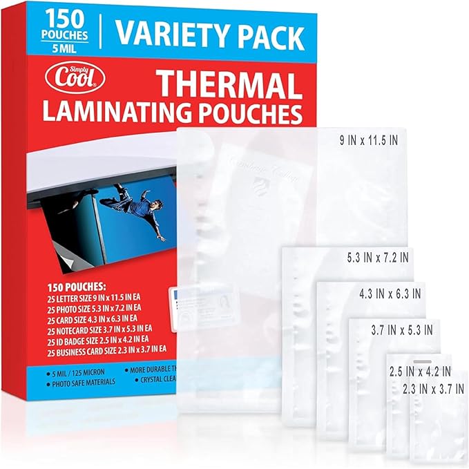 5MIL Thermal Laminating Sheets Letter, ID Badge and Business Card Sizes by SimplyCool