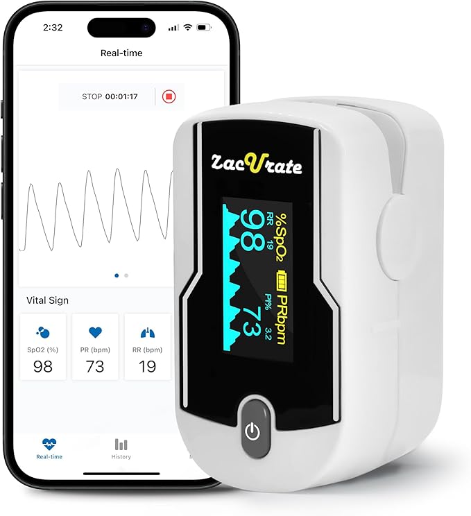 Zacurate 500E-B Wireless Bluetooth Fingertip Blood Pulse Oximeter Monitor by Zacurate