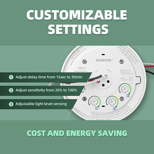 ECOELER PIR Ceiling Sensor Switch, Hard-Wired Occupancy Motion Sensor - Image 3