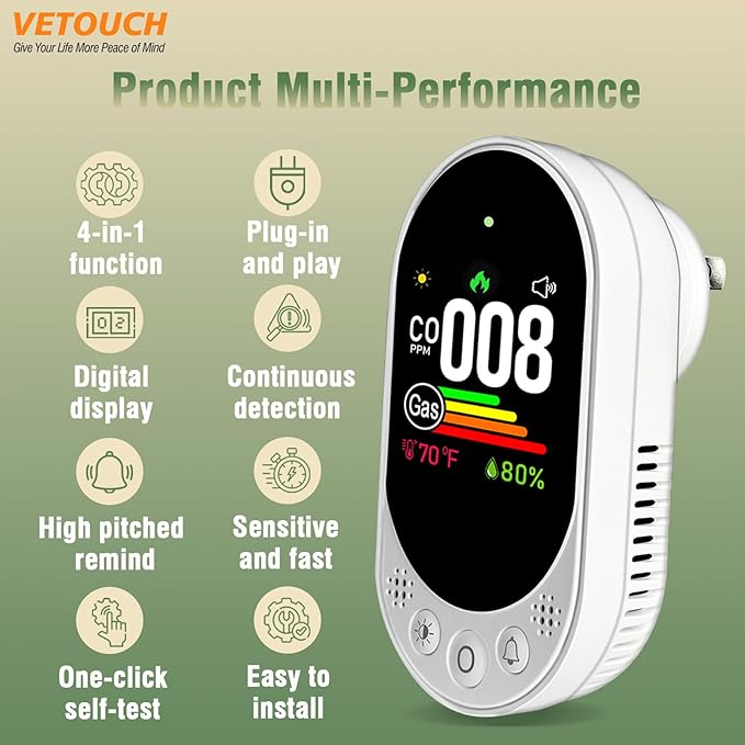 VETOUCH Plug-in Combination air Detector, 4 in 1 Combination Natural Gas and - Image 6