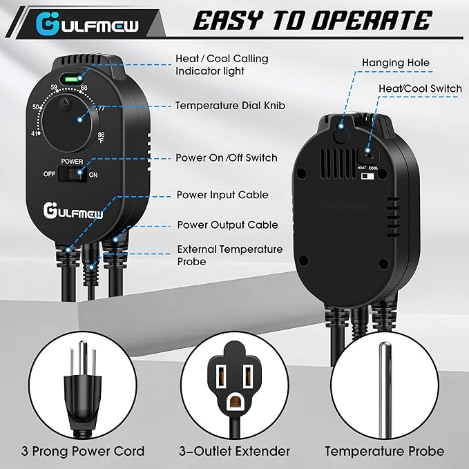 Plug in Thermostat for Heater, Thermostat Plug Outlet - Image 2