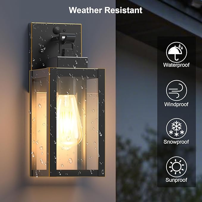 LTBLIGHT 2-Pack Motion Sensor Outdoor Porch Lights, Vintage Black-Gold Dusk to - Image 5