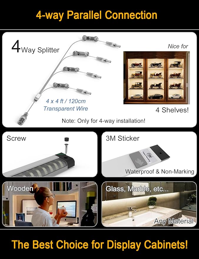 EBD LED Under Shelf Lighting, 4-Way Parallel Light Bar, 12-Panel Cabinet Lights - Image 2