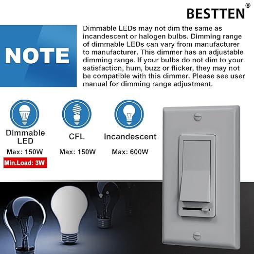BESTTEN 2 Pack Dimmer Wall Light Switch, Compatible - Image 5