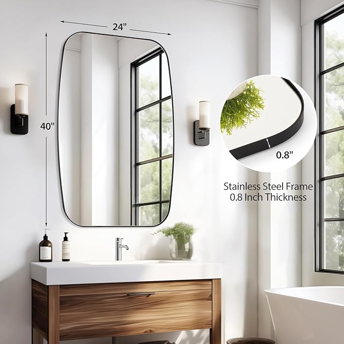Black Oval Mirror, Oblong Bathrrom Mirror Modern Anti Rust - Image 3