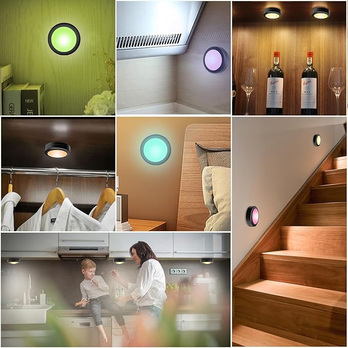 Yiliaw 12 Pack LED Puck Lights Remote Control 16 Color Changeable Under Cabinet - Image 4