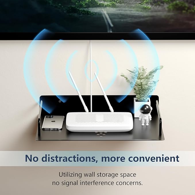 Floating Shelves for Projector, Metal WiFi Router Shelf, Cable Box Wall Mount - Image 7