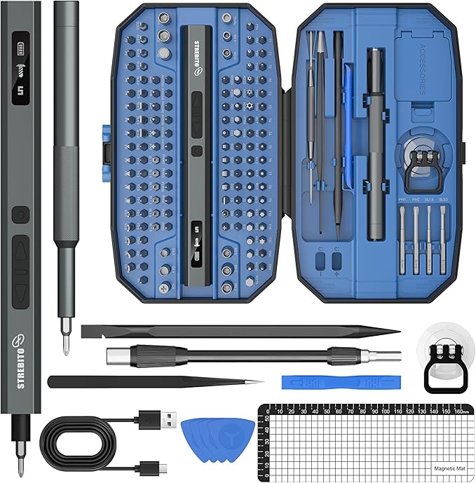 STREBITO 155 in 1 Mini Electric Screwdriver Set, Upgraded Small Electric by STREBITO
